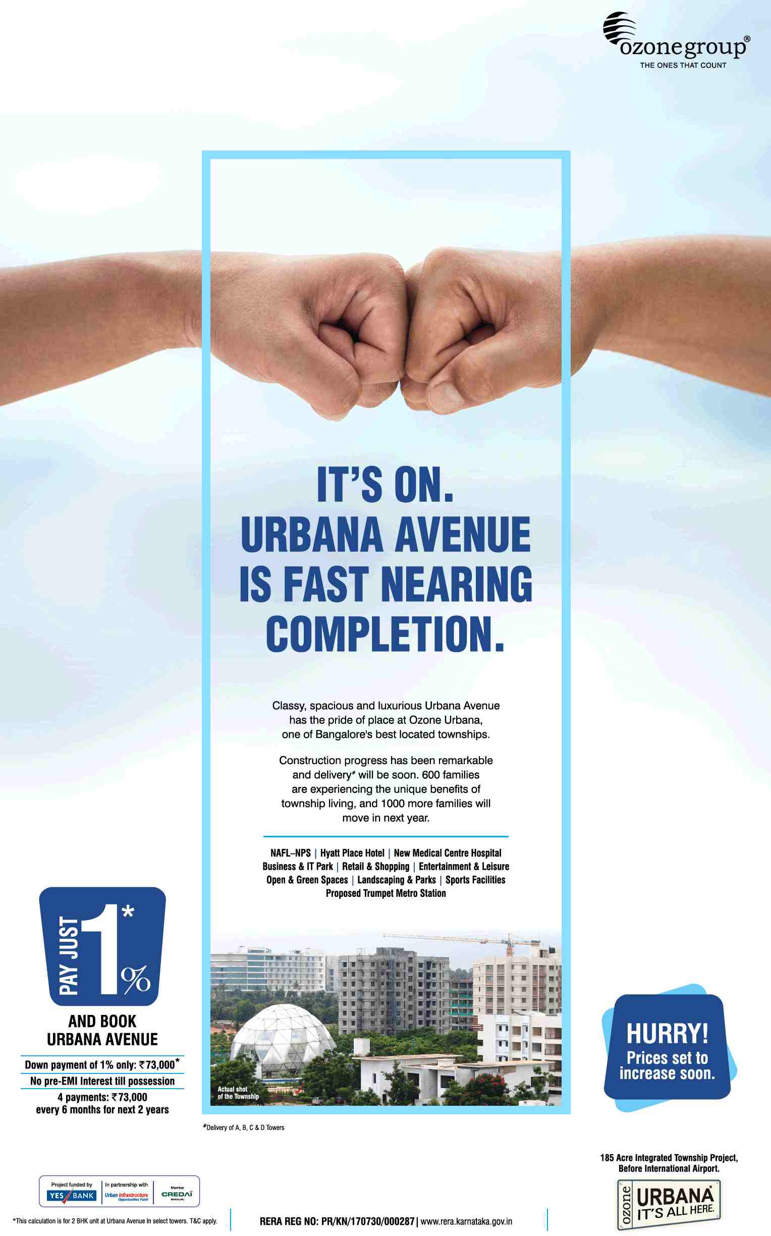 Pay no pre-EMI interest till possession at Ozone Urbana Avenue in Bangalore Update